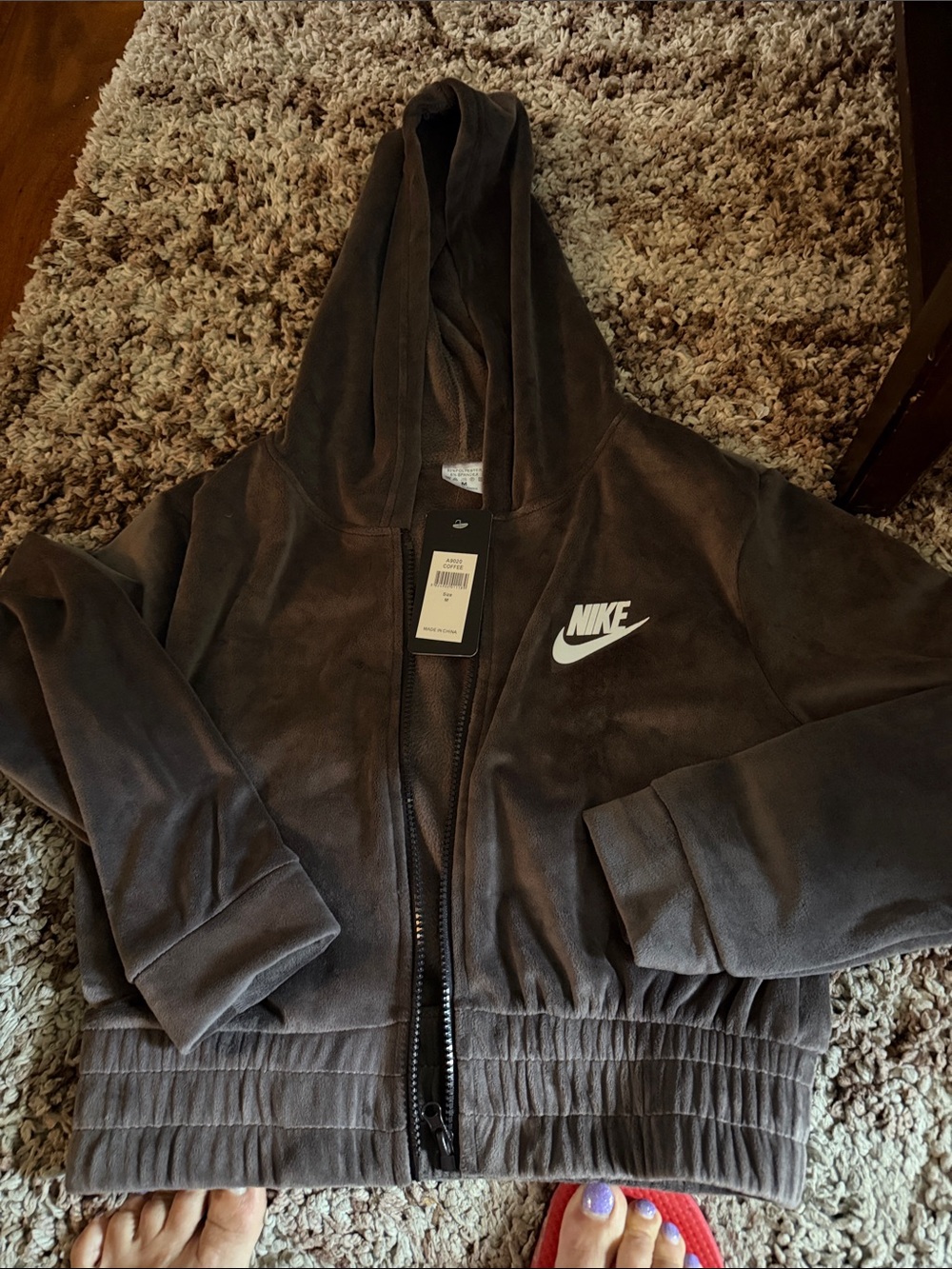 Nike Brown Hooded Zip Jacket with White Swoosh
